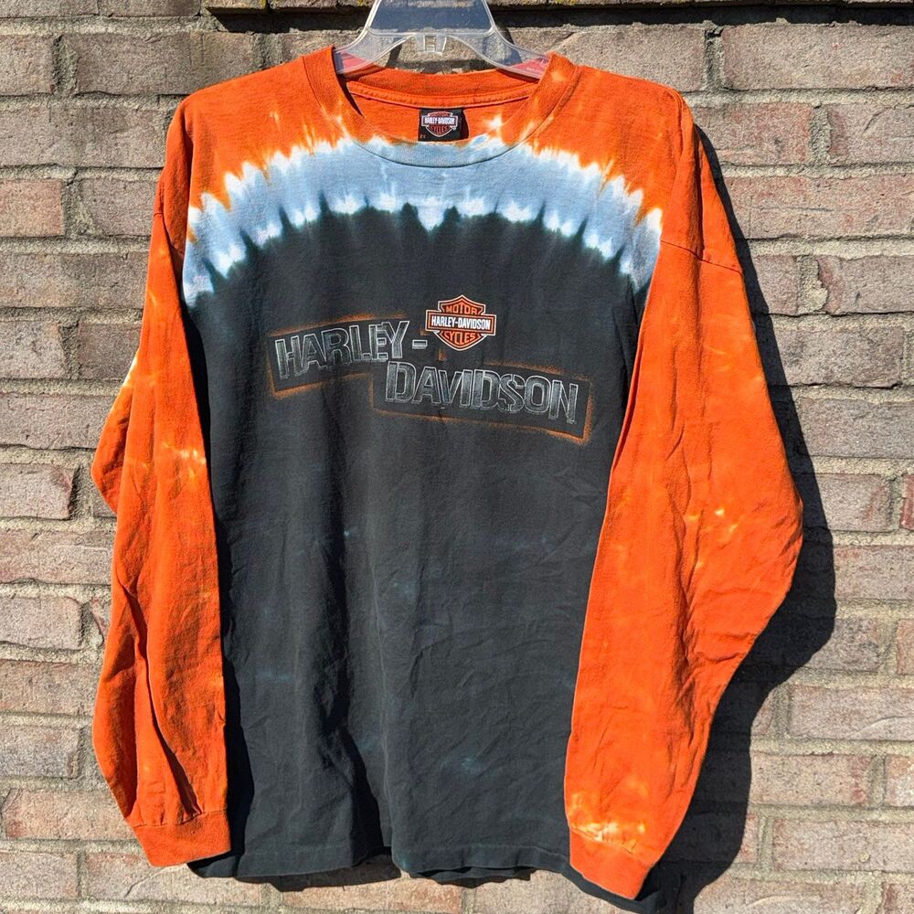Vintage Harley Davidson Shirt XXL Tie Dye Long Sleeve 2003 USA Motorcycle Flame - Picture 2 of 6